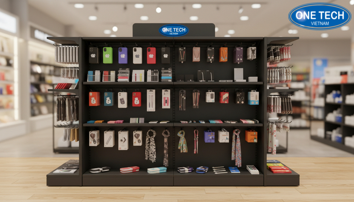 Kệ móc treo phụ kiện đa năng kết hợp kệ tầng trưng bày nhiều nhóm hàng