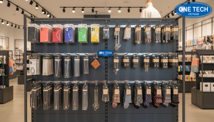 Mẫu kệ móc treo phụ kiện trưng bày đa dạng sản phẩm trong cửa hàng