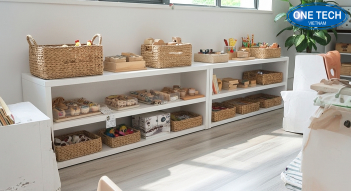 Kệ Montessori gọn gàng, khoa học với vật liệu thân thiện môi trường