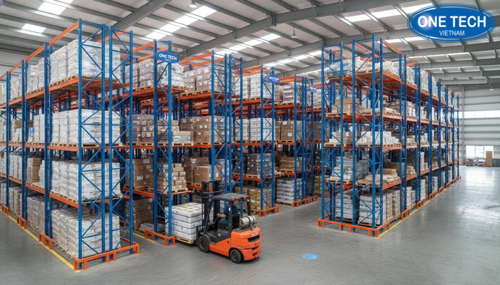 Minh hoa he thong ke Push Back luu tru pallet theo chieu sau