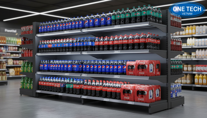 Kệ quảng cáo Pepsi, Coca tích hợp đèn LED tăng thu hút vào buổi tối