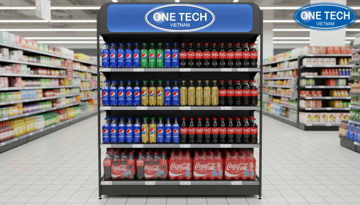 Kệ quảng cáo Pepsi, Coca dạng đứng nhiều tầng chịu lực tốt