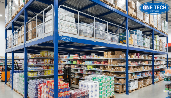Kệ sàn Mezzanine ứng dụng làm kho dự trữ cho siêu thị và cửa hàng bán lẻ