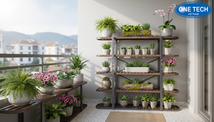 Bo tri ke trung bay cay canh ban cong Goi y bo tri ke trung bay cay canh tai ban cong nha pho o Thanh Hoa