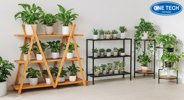 Cac loai ke trung bay cay canh pho bien Tong hop cac loai ke trung bay cay canh theo chat lieu va kieu dang