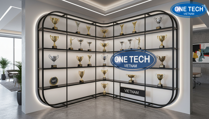 Kệ trưng bày cúp đặt theo yêu cầu Kệ trưng bày cúp đặt theo kích thước riêng, tối ưu từng góc không gian