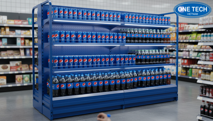 Kệ trưng bày Pepsi xanh dương phong cách trẻ trung