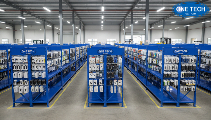 Kho hàng kệ móc treo phụ kiện OneTech sẵn mẫu, sẵn kích thước phổ biến