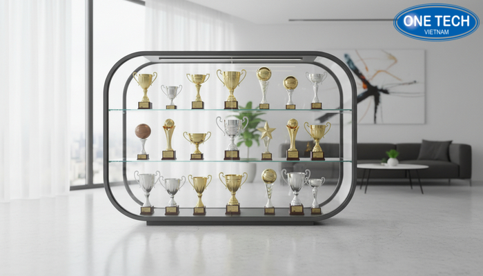 Mẫu tủ kính trưng bày cúp hiện đại Mẫu tủ kính trưng bày cúp hiện đại, dễ vệ sinh, nổi bật sản phẩm