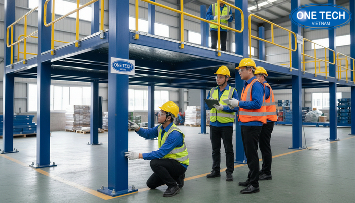 Nghiệm thu và bàn giao kệ sàn Mezzanine, kiểm tra liên kết, lan can và tải trọng sử dụng