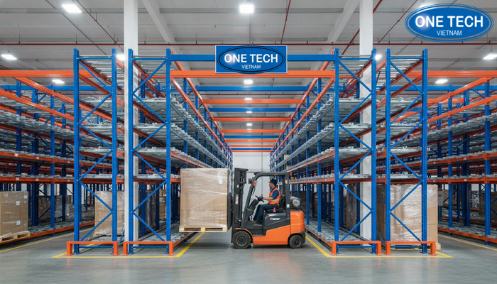 Mo phong qua trinh xe nang day pallet vao ke Push Back