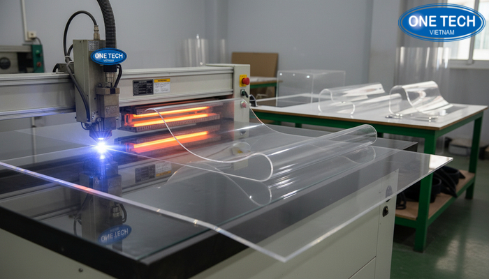 Gia công kệ trưng bày thắt lưng mica Quy trình cắt laser và uốn mica khi gia công kệ trưng bày thắt lưng