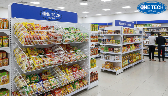 Khu trưng bày kệ rổ mì và kệ siêu thị tại Thanh Hóa giúp khách xem mẫu trực quan