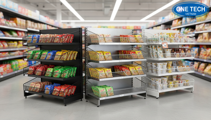 So sánh kệ rổ mì theo chất liệu sắt sơn tĩnh điện, thép không gỉ và nhựa chịu lực