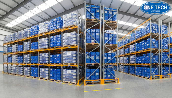 So sánh diện tích sử dụng giữa kệ double deep và kệ selective trong cùng mặt bằng