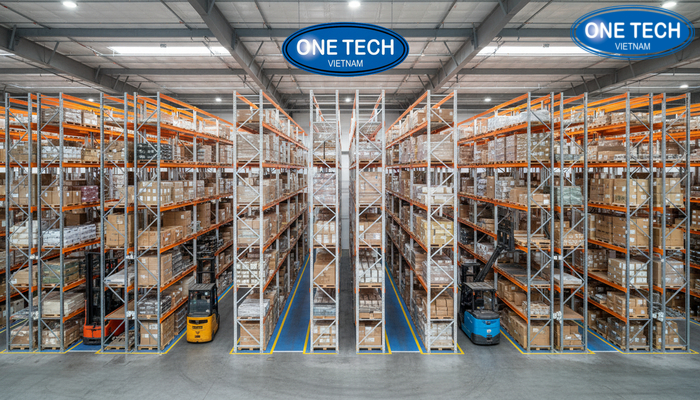 Ảnh so sánh kệ drive in với kệ selective và kệ double deep về lối đi và mật độ lưu trữ