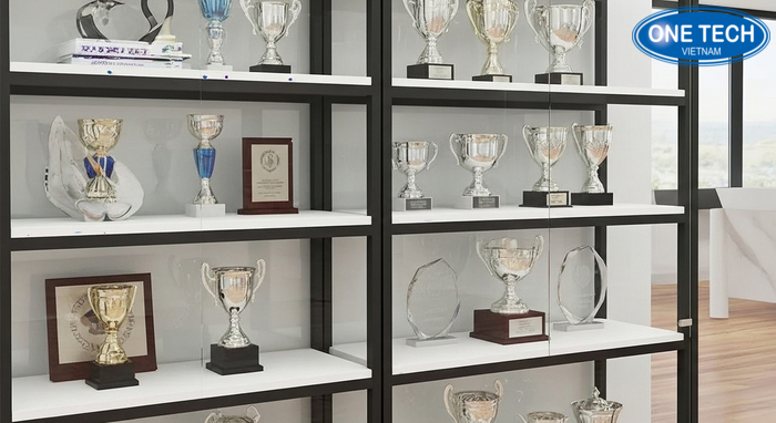 Tủ kệ đa ngăn có khóa trưng bày cúp Tủ kệ đa ngăn có khóa bảo vệ cúp giá trị, chống bụi hiệu quả