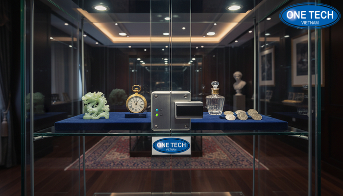 Tủ kính trưng bày đồ vật quý hiếm có khóa bảo vệ