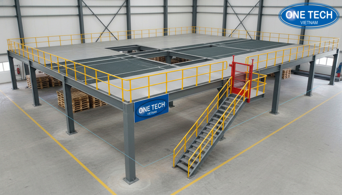 Các yếu tố ảnh hưởng báo giá kệ sàn Mezzanine như diện tích, tải trọng, vật liệu và hạng mục phụ trợ