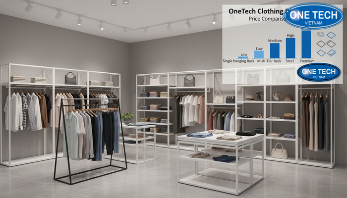 So sánh giá kệ trưng bày shop quần áo Biểu đồ so sánh giá giữa các loại kệ trưng bày