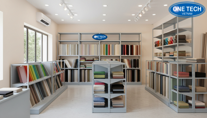 Bố trí kệ vải cho cửa hàng nhỏ Gợi ý bố trí kệ trưng bày vải tối ưu cho cửa hàng nhỏ, lối đi thoáng