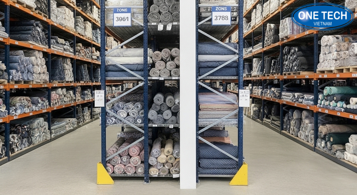 Bố trí kệ vải cho kho Gợi ý bố trí kệ để vải cuộn cho kho vải, phân khu theo mã hàng