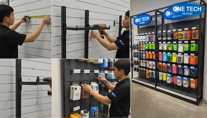 Các bước lắp đặt kệ treo phụ kiện điện thoại từ đo đạc đến gắn móc