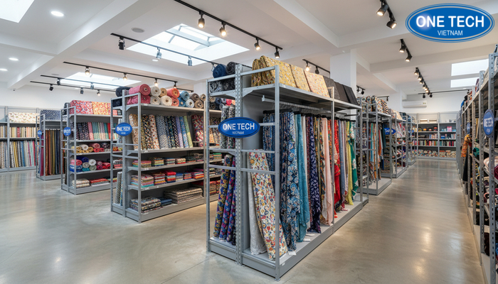 Dự án kệ trưng bày vải OneTech Thanh Hóa Hình ảnh dự án kệ trưng bày vải triển khai thực tế tại Thanh Hóa