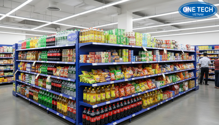 Kệ trưng bày hàng tạp hóa OneTech Thanh Hóa Kệ trưng bày hàng tạp hóa OneTech lắp đặt thực tế tại Thanh Hóa