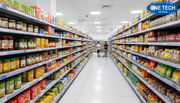 Kệ siêu thị tạp hóa đẹp bền Bố trí đồng bộ kệ siêu thị tạp hóa đẹp bền giúp cửa hàng chuyên nghiệp