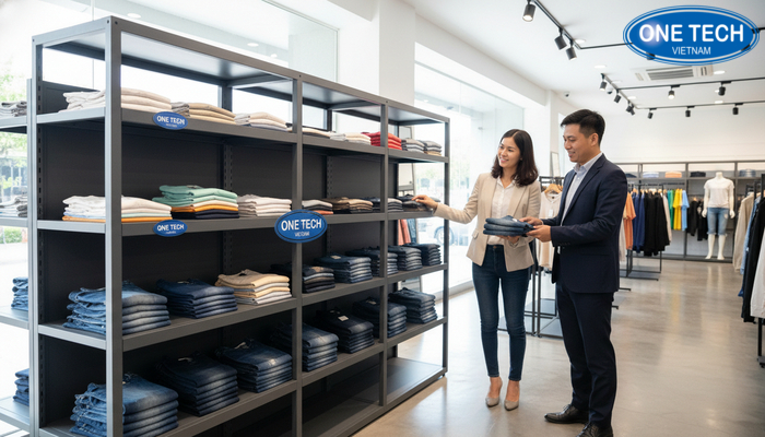 Phản hồi khách hàng về kệ trưng bày shop quần áo Khách hàng nghiệm thu và hài lòng với hệ kệ trưng bày