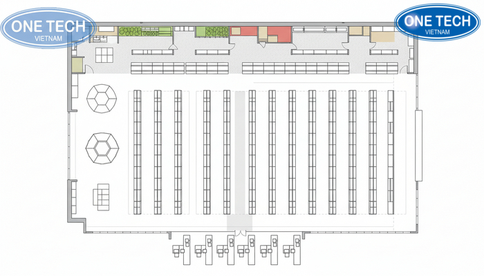 Bố trí kệ tạp hóa và lối đi Sơ đồ bố trí kệ trưng bày hàng tạp hóa đảm bảo lối đi thông thoáng