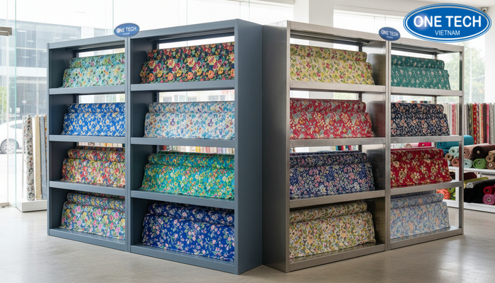 So sánh chất liệu kệ trưng bày vải So sánh kệ khung thép sơn tĩnh điện và kệ inox trong môi trường cửa hàng vải