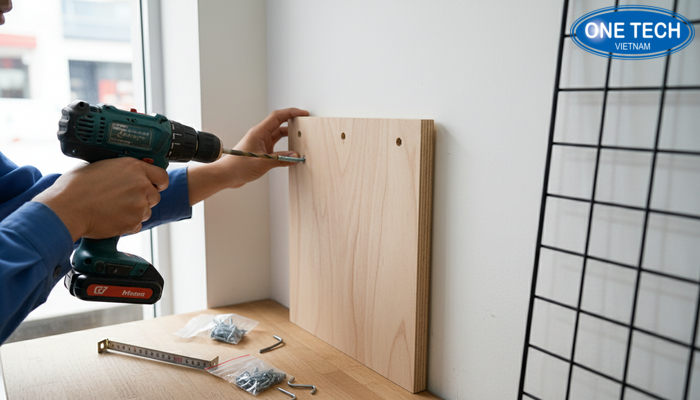 Tự làm kệ treo phụ kiện điện thoại bước 1 cố định tấm nền